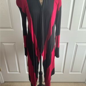 GUC Cardigan w/ Longer Handkerchief Hem in front in Red & Black, long sleeves